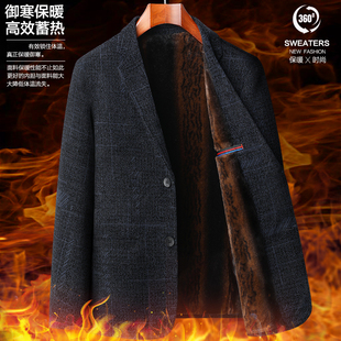 爸爸秋冬装外套中年加绒加厚西装男新款中老年人保暖西服爷爷衣服