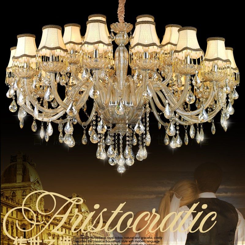 欧式蜡烛水晶吊灯干邑色别墅双层餐厅客厅奢华大气复式楼大吊灯具