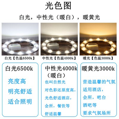 酒店单色LED灯芯吸顶灯维修灯片4000k中性光灯盘吸铁石替换光源