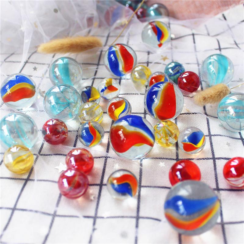 16MM25MM新款彩色玻璃圆球弹珠透明花心玻璃珠溜溜怀旧装饰鱼缸球