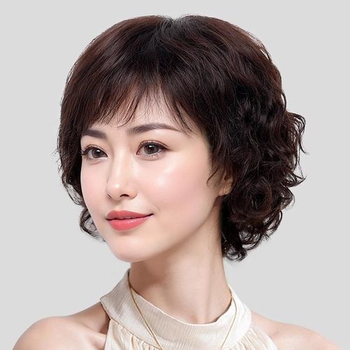 假发女短发卷发烫发真人发丝中长发中老年妈妈光头全头套自然轻薄