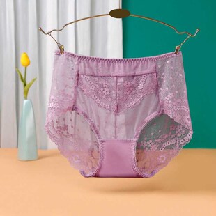 高档女士内裤蕾丝性感网纱高腰无痕大码全棉裆包臀透气三角短裤头