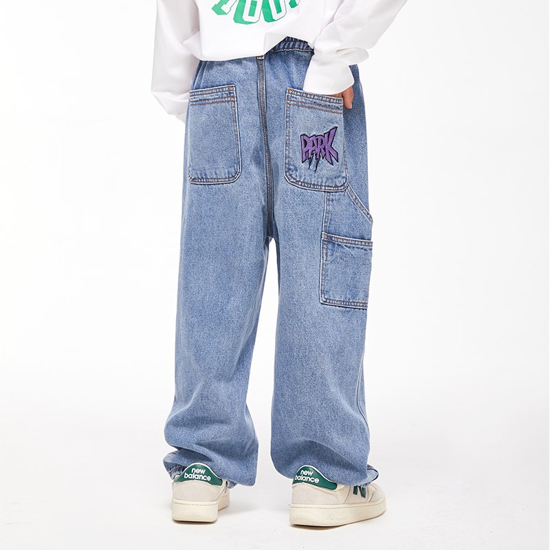 DK童装春秋款街舞中大童儿童宽松牛仔裤男童女童休闲阔腿裤直筒裤