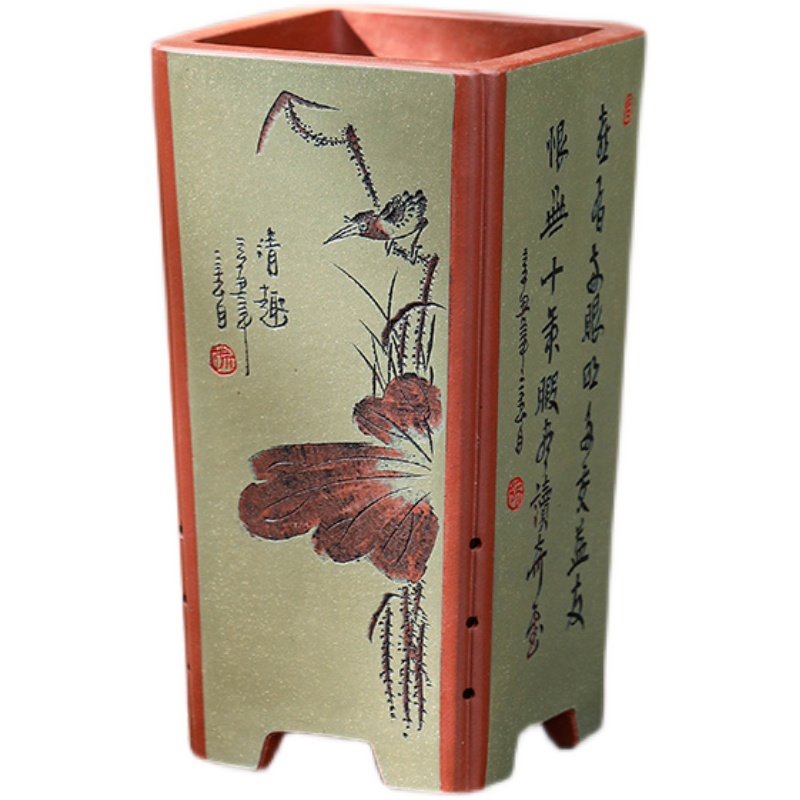 宜兴紫砂花盆花卉绿植种植盆透气易生长养活盆栽中国风桌面花盆