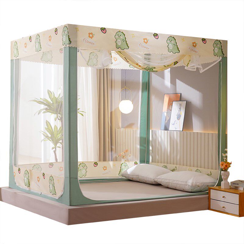 蚊帐2024新款家用卧室防摔儿童床帘一体式遮光蒙古包防蚊加粗全包