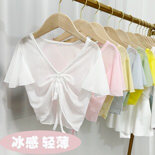 网纱轻薄冰感纱衣小女孩跳舞百搭披肩 短袖 儿童舞蹈服夏季 女童罩衫