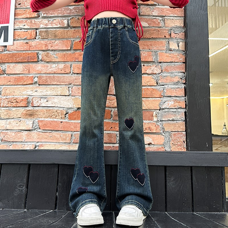 女童裤子春秋2024新款洋气女大童秋装微喇牛仔裤儿童时髦喇叭长裤