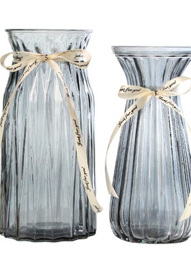 【两件套】欧式创意大号彩色透明水培富贵竹竖棱花瓶客厅插花摆件