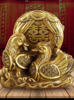 铜鸳鸯摆件一对纯铜鸳鸯戏水工艺品卧室床头装饰结婚礼物新婚送礼