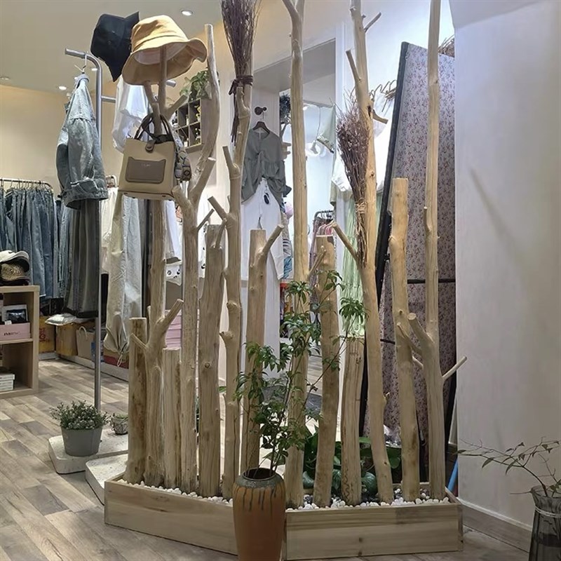 干树枝装饰天然树枯木原木树干客厅玄关干枝隔断屏风挂衣架幼儿园