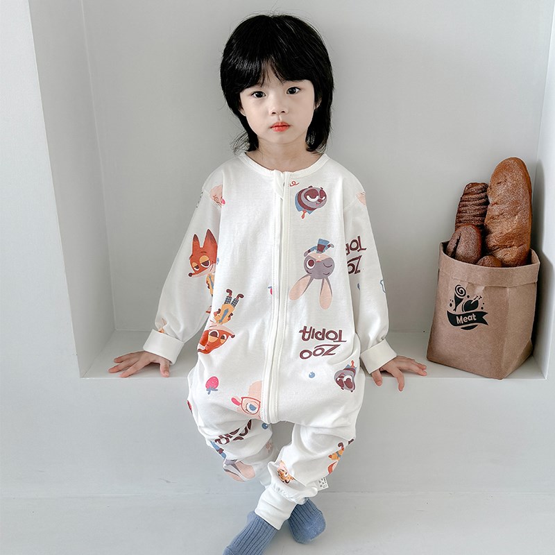 儿童睡衣连体睡袋春秋冬款纯棉男童连身家居服女宝宝防踢睡袍a类