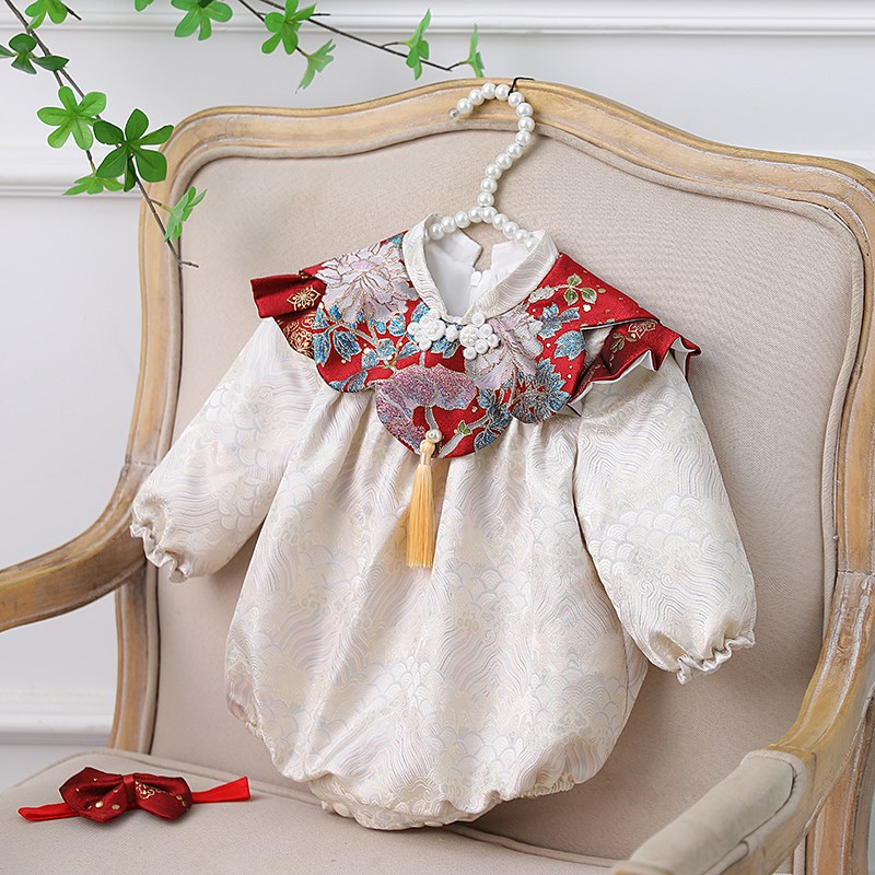 一周岁女宝宝礼服旗袍中式满月婴儿抓周百岁宴衣服国风长袖秋冬季