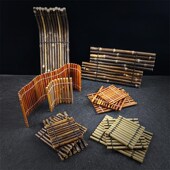 烤肉摆盘装 饰竹帘烤肉卷帘 饰竹排和牛姿造盘饰品火锅店牛肉摆盘装