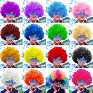 儿童节小孩假发发套全头短卷发恶搞笑表演道具舞蹈多彩色爆炸头套
