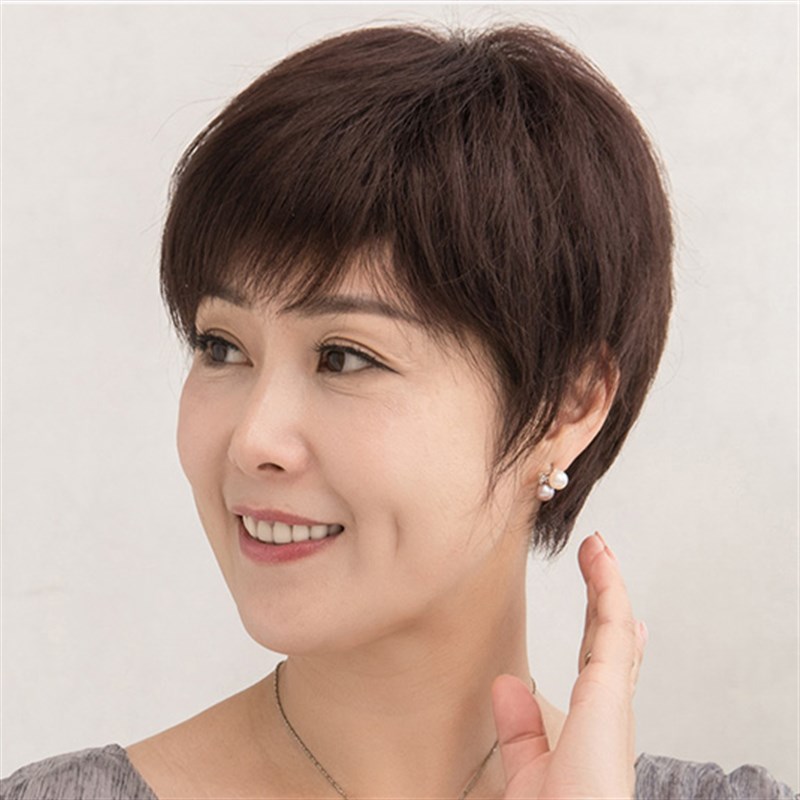 女发女士短发中老年假发真发短直发卷发老年人化疗送妈妈假发头套