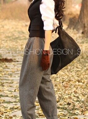 秋冬新款复古休闲修身黑色无袖双排扣西装显瘦马甲毛呢背心