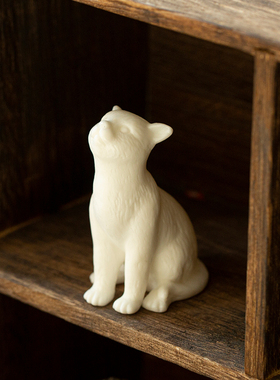 颂物【德化白瓷】陶瓷小猫摆件可爱小动物桌面装饰品创意茶道摆设