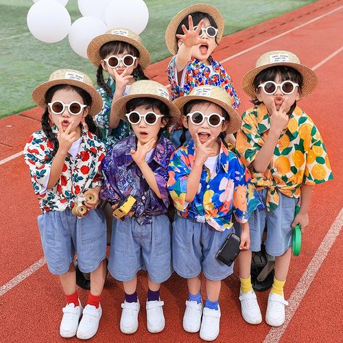 儿童啦啦操舞蹈演出服男女童怀旧衬衫嘻哈街舞服班服毕业照摄影服