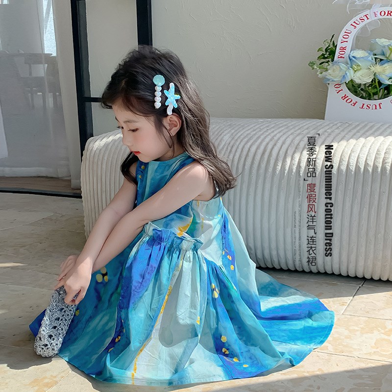 女童连衣裙夏季2025新款洋气女孩公主裙夏日海滩裙儿童夏装背心裙图片