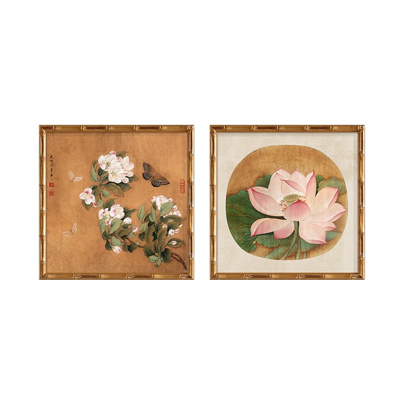 花鸟中古风玄关装饰画复古法式客厅餐厅壁画卧室画新中式荷花挂画图片