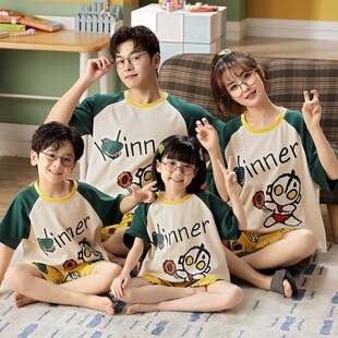 亲子睡衣母女装短袖纯棉夏季儿童睡衣男女童一家三口家居服家庭装