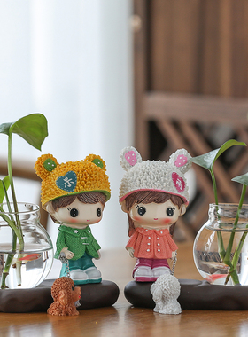 北欧风创意家居摆件装饰品酒柜客厅插花水培绿萝花瓶办公桌小摆件