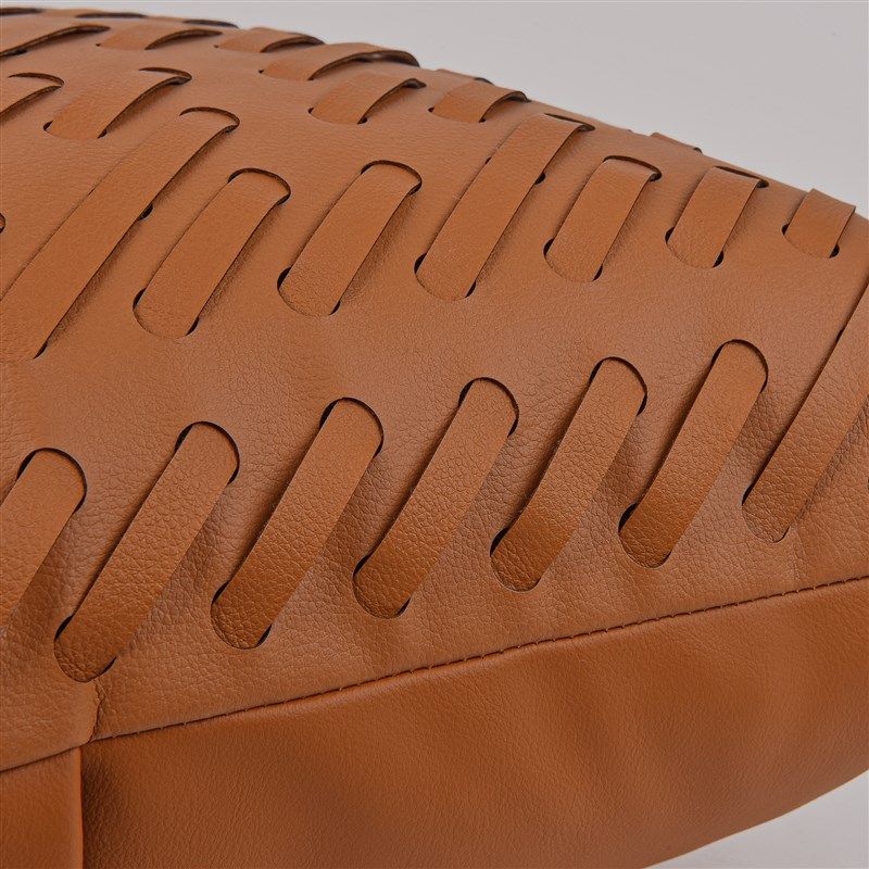 轻奢高级感样板房间长条抱枕沙发客厅靠枕橘色皮质编织复古腰枕