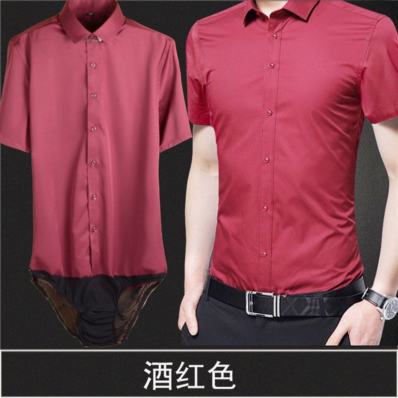 男士工装冬季带裆衬衫职业连体衬衣弹力修身工装白色正装长袖加绒