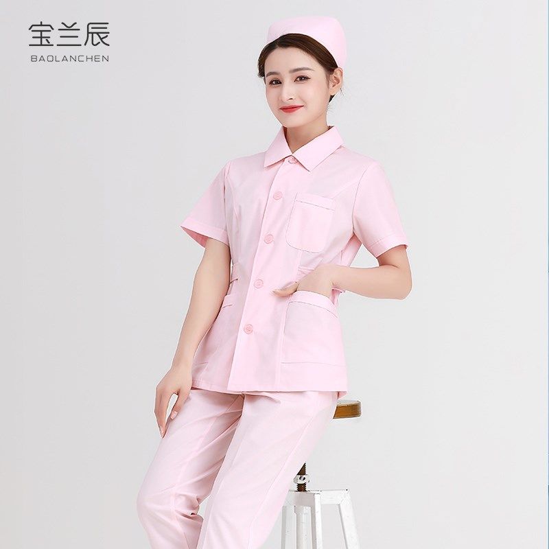 宝兰辰护士服女冬短款两件套短袖方领白大褂修身分体套装护工作服