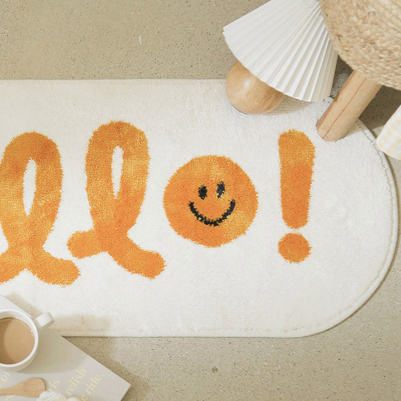 卡通黄色笑脸可爱儿童房床边地毯防滑吸水卫生间地垫椭圆形毛毯