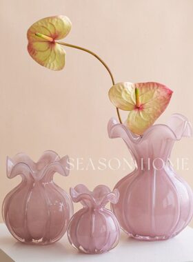 感水晶玻璃花瓶客厅餐桌轻奢琉璃福袋插花摆件粉色紫色高级法式小