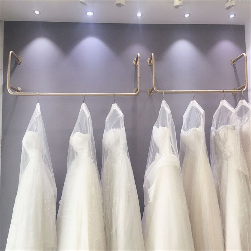服装店展示架金色铁艺侧挂货架上墙吊顶陈列架U悬挂衣架女装吊架