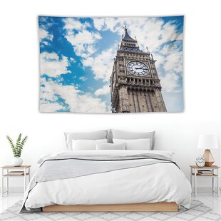 大本钟伦敦塔桥英国城市建筑风景客厅卧室墙壁装饰背景布挂毯挂布