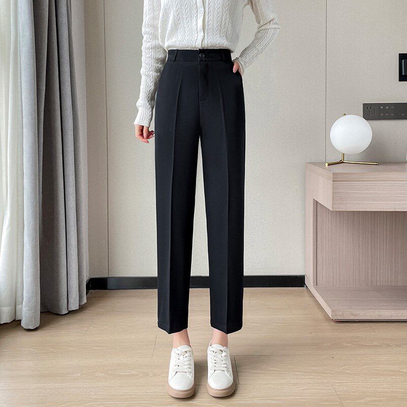黑色西装裤女春秋直筒大码烟管裤垂感高腰九分夏季职业休闲西裤子