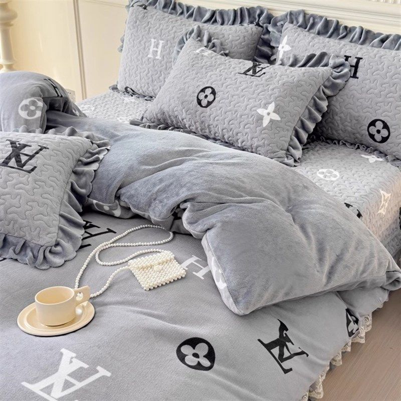 加绒夹棉床盖款四件套冬季加厚法兰珊瑚绒被套床裙2024新款公主风,床上用品,床品套件/四件套/多件套,淘宝优惠券,粉丝福利购,淘宝优惠卷