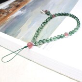 天然鸽子血草莓晶手机链短款 手腕挂绳绿幽灵挂链樱花玛瑙水晶挂件