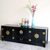 饰储物地柜 仿古实木客厅装 古典家具定制 禅意黑漆电视柜 新中式