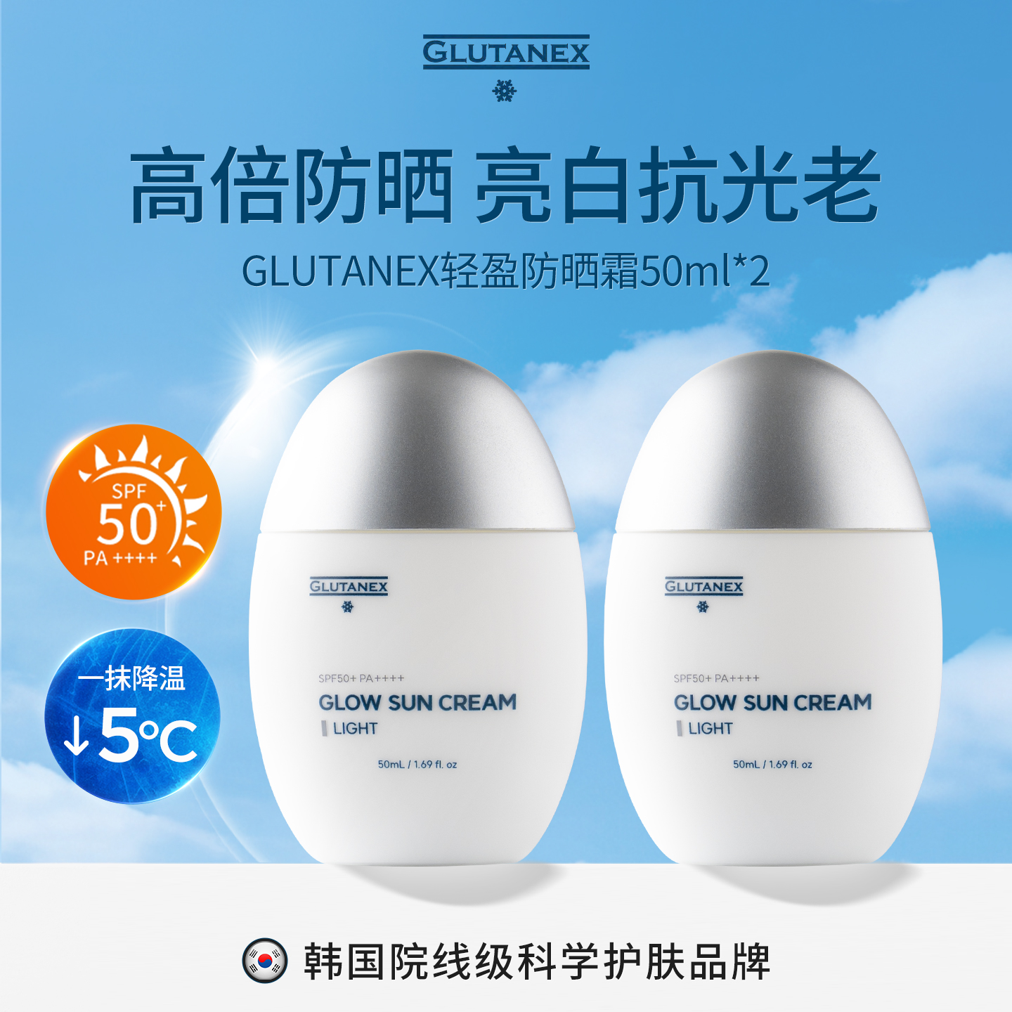 GLUTANEX亮白防晒霜（2支装）50倍防紫外线轻薄淡斑防晒隔离SPF50