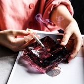 北欧风创意水晶玻璃烟灰缸创意锤纹方形款 饰摆件 客居酒店办公室装