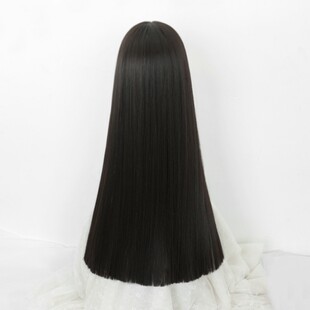 新款一刀平假发女中长直发气质修脸斜齐刘海逼真黑色长发套cos