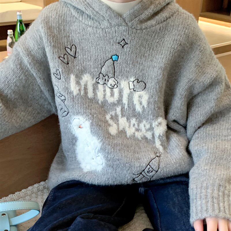 2024款女童开衫毛衣秋冬款女孩外套宝宝儿童秋冬装针织衫连帽上衣