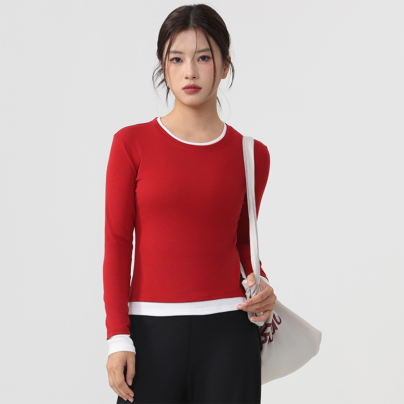 拼接假两件t恤女打底衫2025新款