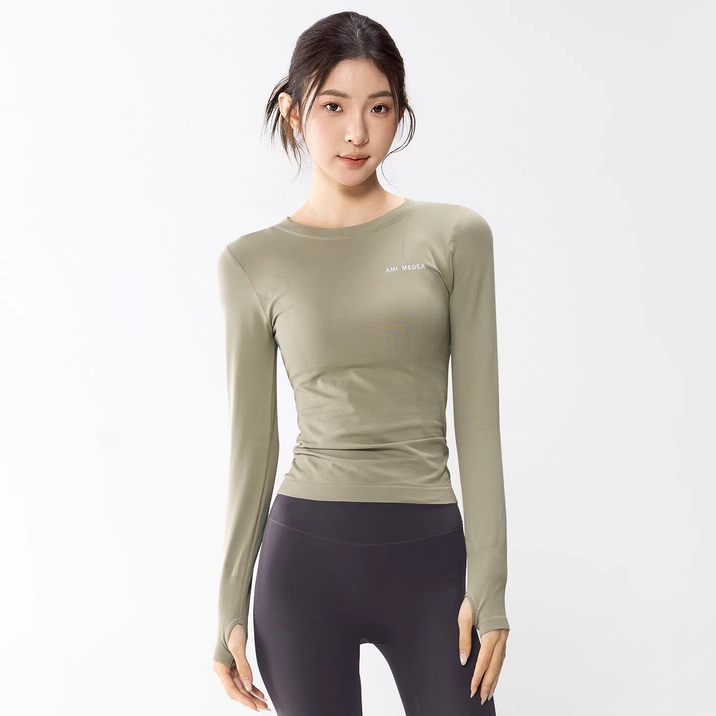 辣妹女孩弹力瑜伽服修身运动长袖