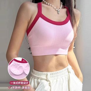 辣妹运动内衣女中度支撑外穿固定一体针织防震瑜伽服训练健身背心