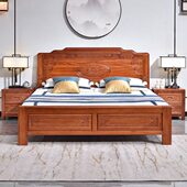 木m大床双人1.5金卧室仿古花实木床1.8米梨红木雕花中式 2古典家具