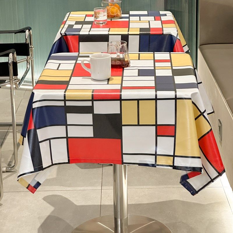 马赛克格子防水防油免洗桌布复古茶几布长方形台布书桌布咖啡餐厅