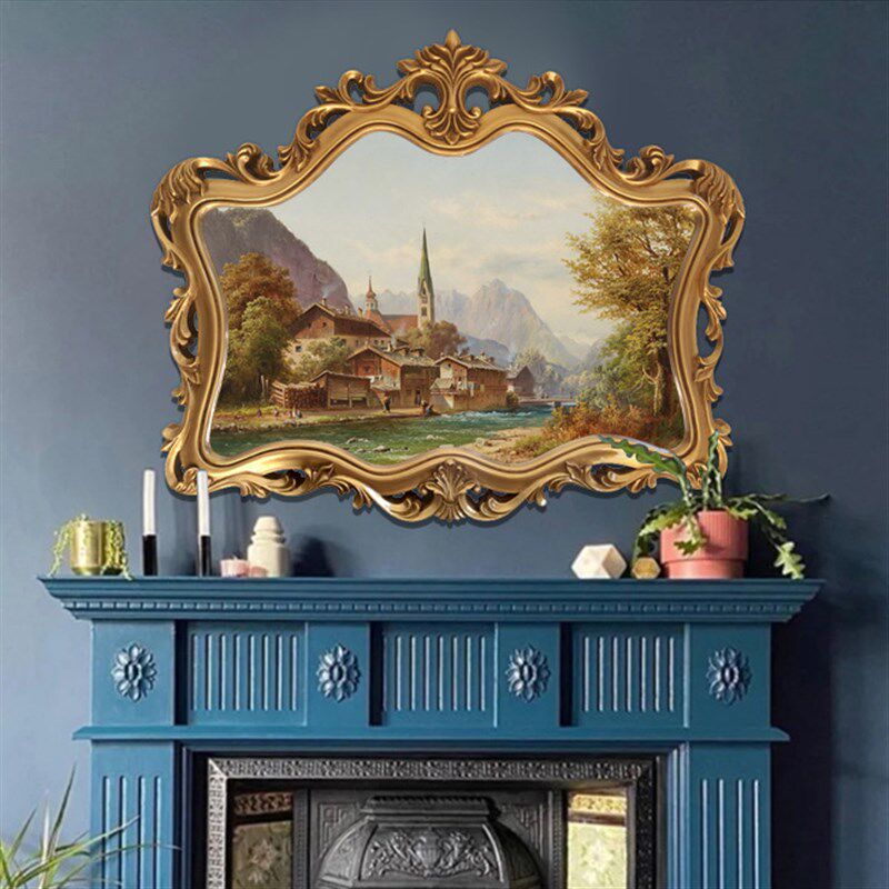 法式雕花复古花卉风景装饰画壁炉玄关挂画壁挂画框油画艺术欧式