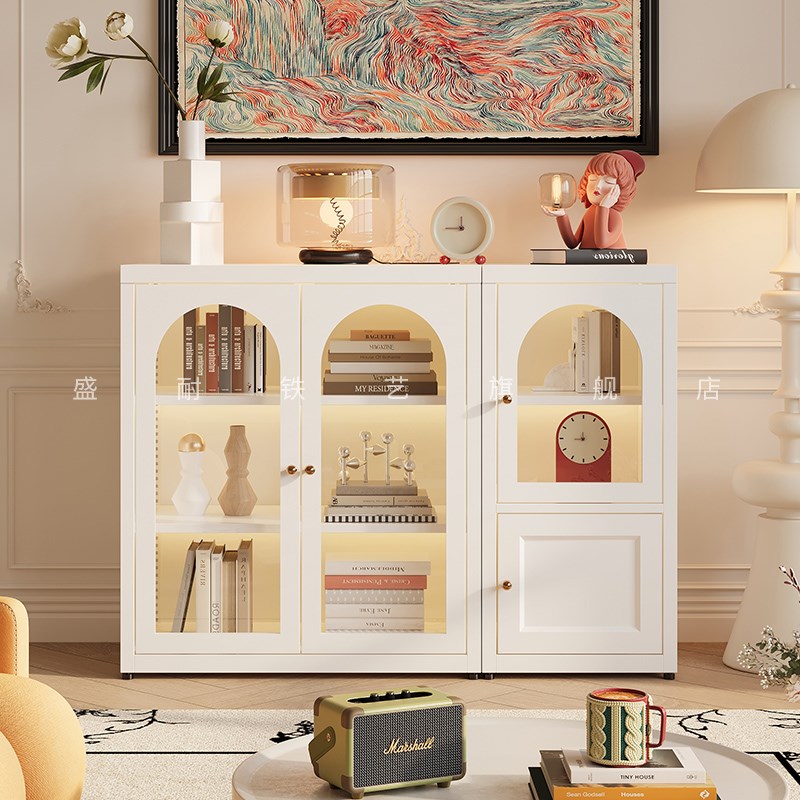 钢制书架带门儿童书柜落地家用客厅储物柜防尘展示柜铁艺置物柜子