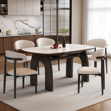 法式实木岩板餐桌可伸缩现代简约方圆两用家用小户型折叠可变圆桌