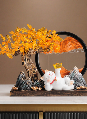 发财树招财进宝摆件招财猫流沙画办公室乔迁开业大吉礼物高档礼品